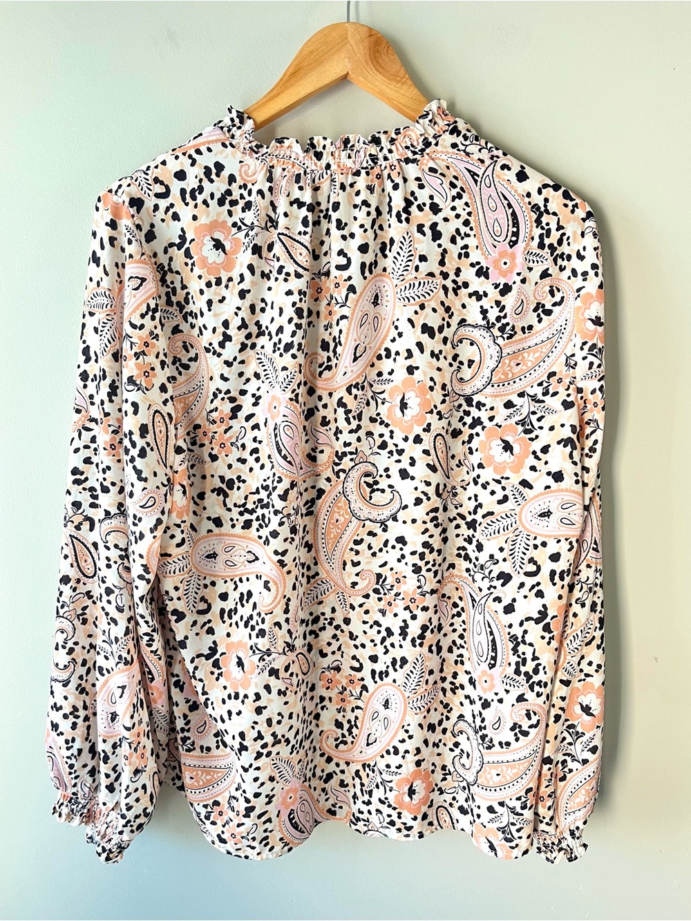 Nanette Lepore Peach & Cream Paisley Long Sleeve Peasant Blouse Size 1X -Office - Picture 9 of 9